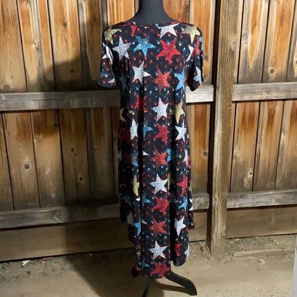 LulaRoe dress stars short sleeve knit black red white Sz Medium - Picture 4 of 4